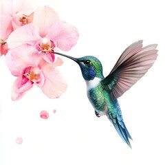 Obraz premium Vibrant Watercolor Hummingbirds & Exotic Flowers! 
