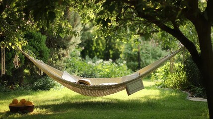 Serene Summer Relaxation in a Hammock Under a Tree