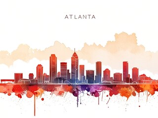 Fototapeta premium Vibrant Watercolor Skyline of Atlanta, Georgia