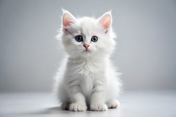 Adorable White Kitten Posing in Studio: Cute Fluffy Pet Portrait