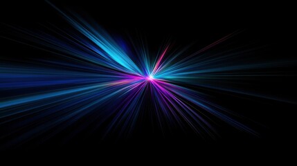 A bright blue and purple light is shooting out from the center of the image. The light is surrounded by a dark background, creating a sense of depth and contrast. The colors of the light are vibrant