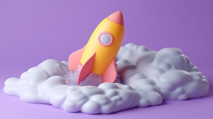 A lively rocket design with a round tip and a horizontal progress bar, against a soft, subtle background