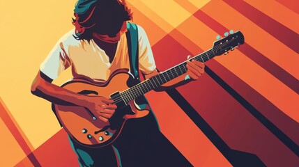 Obraz premium A Musician Playing A Hollow Body Electric Guitar