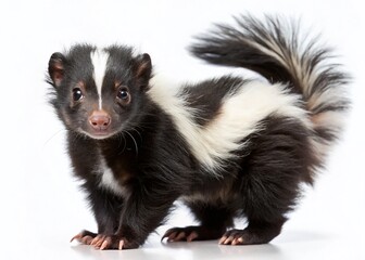 Obraz premium Adorable Young Skunk, Black and White Striped, Posing Sideways, Isolated on White Background