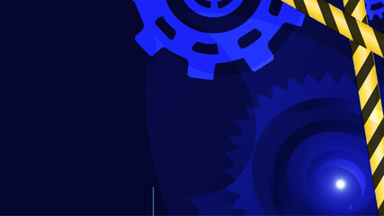 An eye-catching digital design featuring blue gears and yellow caution stripes, suitable for technology or engineering themes