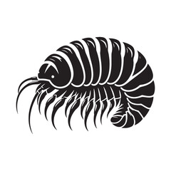Predatory Giant Isopod silhouette, an undersea armored beast - Isopod illustration - Minimalist Giant Isopod vector - Deep-sea creature silhouette
