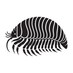 Creeping Giant Isopod silhouette, embodying the deep-sea scavenger - Isopod illustration - Minimalist Giant Isopod vector - Deep-sea creature silhouette
