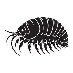 Menacing Giant Isopod silhouette, the armored scavenger of the deep - Isopod illustration - Minimalist Giant Isopod vector - Deep-sea creature silhouette
