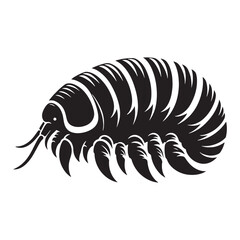 Shadowy Giant Isopod silhouette, a mysterious bottom-dweller - Isopod illustration - Minimalist Giant Isopod vector - Deep-sea creature silhouette
