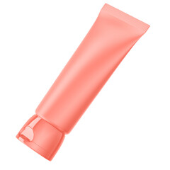 Pink blank cosmetic tube mockup, tilted view, transparent background