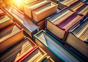 Fototapeta premium Aerial Close-Up of Stacked Hardcover Books - Drone Photography