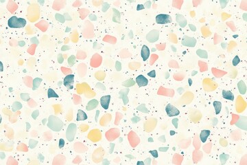 A colorful mosaic pattern with a variety of different colored stones. The colors are bright and vibrant, creating a lively and energetic atmosphere. The stones are scattered throughout the image