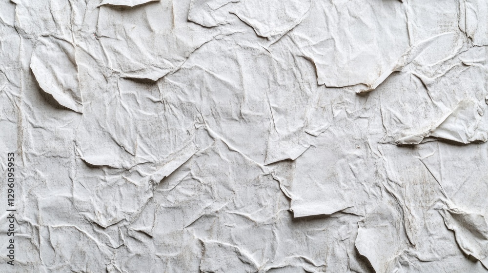 Poster layers of crumpled white paper form an intricate and tactile background, inviting creative explorati