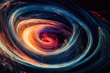 Obraz premium A spiral galaxy with a bright orange center. The spiral is filled with bright colors and has a sense of motion