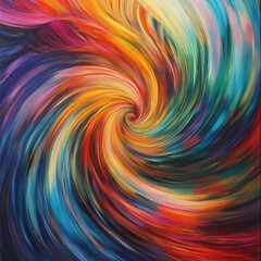 A colorful swirl of paint with a rainbow of colors. The painting is abstract and has a sense of movement and energy