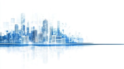 Abstract city skyline reflection, modern architecture, urban landscape, background illustration, graphic design
