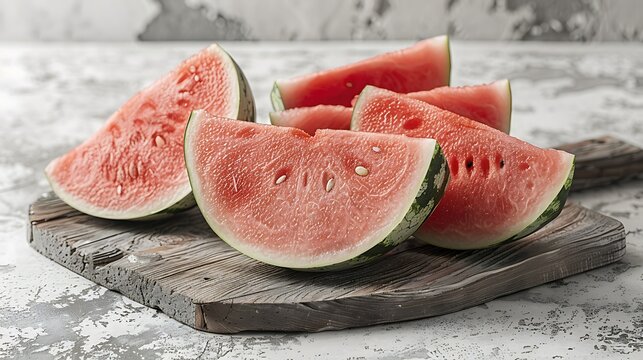 Whole and cut watermelon presented in a clean and elegant manner with emphasis on juicy red pulp against white background