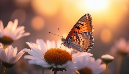 Obraz premium Macro butterfly, soft colors, gentle light: delicate grace. Blooming beauty, nature's art.