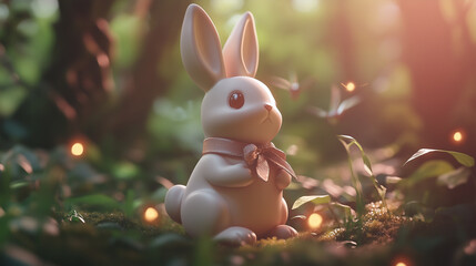 Bunny in the middle of an enchanted forest