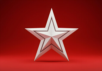 Obraz premium A white five-pointed star on a vibrant red background symbolizes strength and unity. Generated with AI