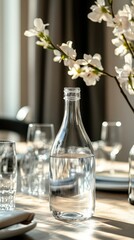 Elegant Mineral Water Glass Bottle with Floral Arrangement on Table