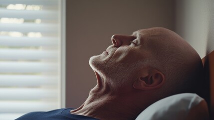 Rare illness patient practicing deep breathing exercises on a yoga mat. Featuring mindfulness and stress relief