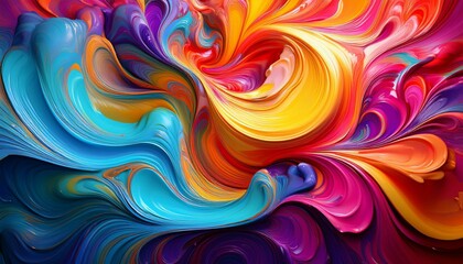 Abstract Color Swirl: A vibrant, swirling vortex of rich, saturated colors&mdash;blues, pinks, oranges, and yellows&mdash;creates a dynamic and visually captivating abstract art piece.