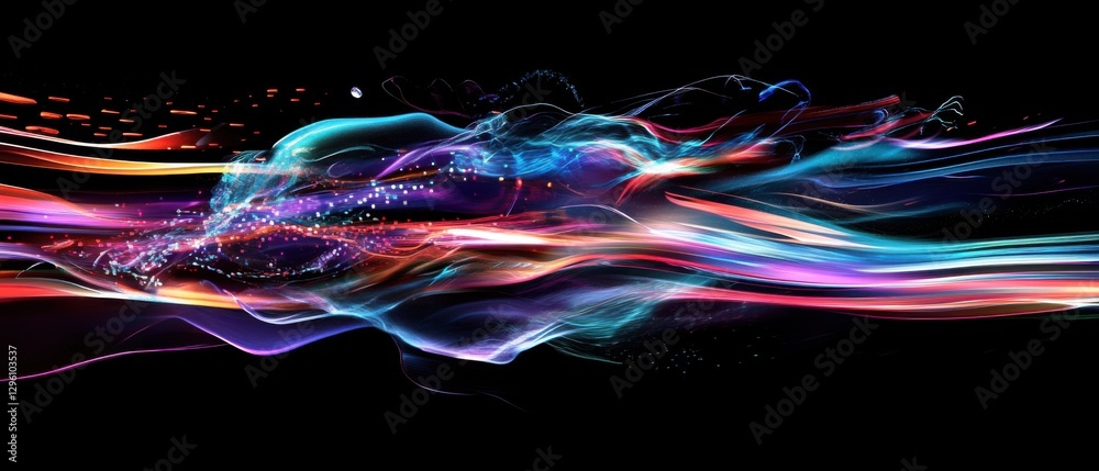 Canvas Prints abstract multicolored light streaks on black background, creating a dynamic energy flow with vibrant