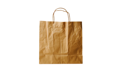 Brown paper bag standing up on transparent background