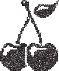 Cherry vintage y2k stipple art, fruit halftone stipple brutalist retro vector png with transparent background, red 2000s aesthetic photocopy effect tattoo