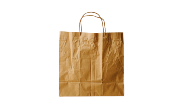 Brown paper bag standing up on transparent background