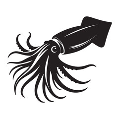 Mighty Giant Squid silhouette, ruler of the abyss - Giant Squid illustration - Minimalist Giant Squid vector - Fish silhouette
