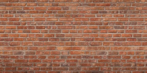 Obraz premium A textured red brick wall with a rustic appearance, showcasing a pattern of varying brick sizes and colors.