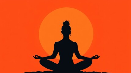 Silhouette of a Woman Meditating at Sunset