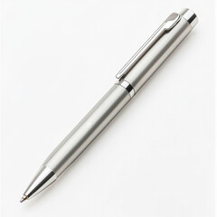 Elegant silver pen with a brushed metal finish resting on a clean white background, highlighting its refined design and professional appearance for business use.