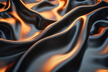Elegant black and orange silk fabric draped artistically, creating a luxurious ambiance
