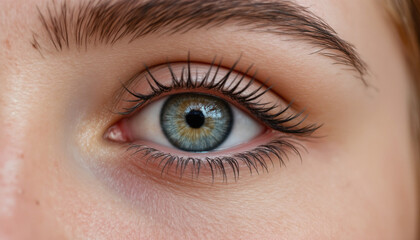 Obraz premium Close up of beautiful female eye showcasing detailed iris and eyelashes