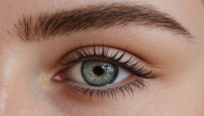 Obraz premium Close up of beautiful female eye showcasing detailed features and colors