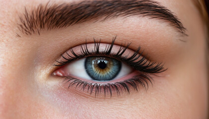 Obraz premium Close up of beautiful female eye showcasing vibrant colors and details