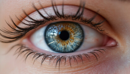 Fototapeta premium detailed macro of female eye showcasing vibrant colors and textures