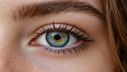 Obraz premium Detailed macro of female eye showcasing vibrant colors and textures