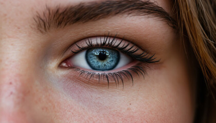 Obraz premium close up of female eye showcasing vibrant blue iris and long eyelashes