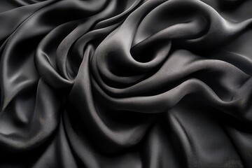 Obraz premium Elegant black satin fabric draped artistically, showcasing smooth textures and soft folds