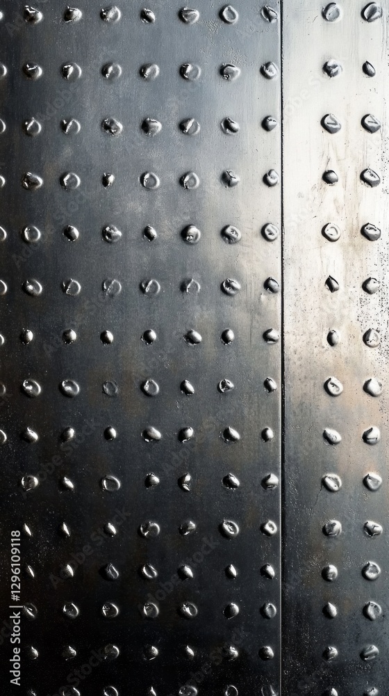 Poster a close-up view reveals a textured metal surface adorned with numerous rivets, showcasing a blend of