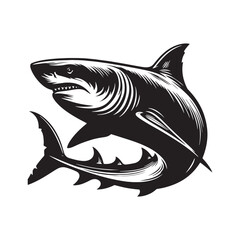 Dark Great White Shark silhouette, a lurking shadow in the water - Great White Shark illustration - Minimalist Great White Shark vector - Fish silhouette
