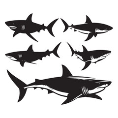 Fearsome Great White Shark silhouette, a force to be reckoned with - Great White Shark illustration - Minimalist Great White Shark vector - Fish silhouette
