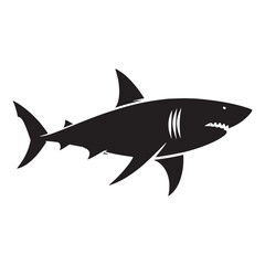 Predatory Great White Shark silhouette, nature’s perfect killing machine - Great White Shark illustration - Minimalist Great White Shark vector - Fish silhouette
