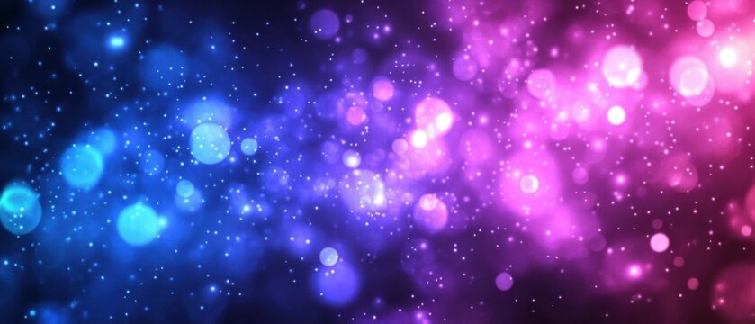 Abstract cosmic background with glowing bokeh lights in blue and pink, creating a dreamy and magical atmosphere for festive celebrations and fantasy themes