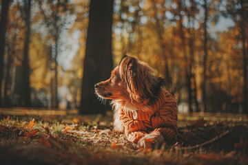 brown dog in autumn park