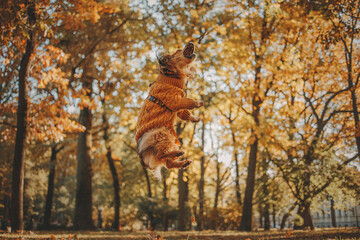 brown dog in autumn park
